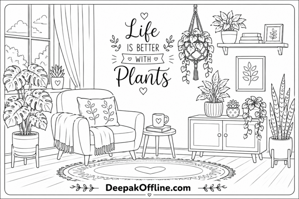 Cozy plant nook with heart accents