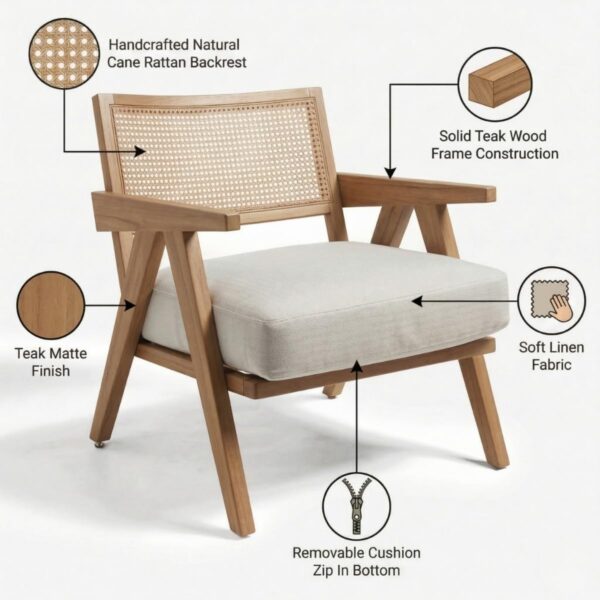 Handcrafted Rattan Lounge Chair in Natural Finish